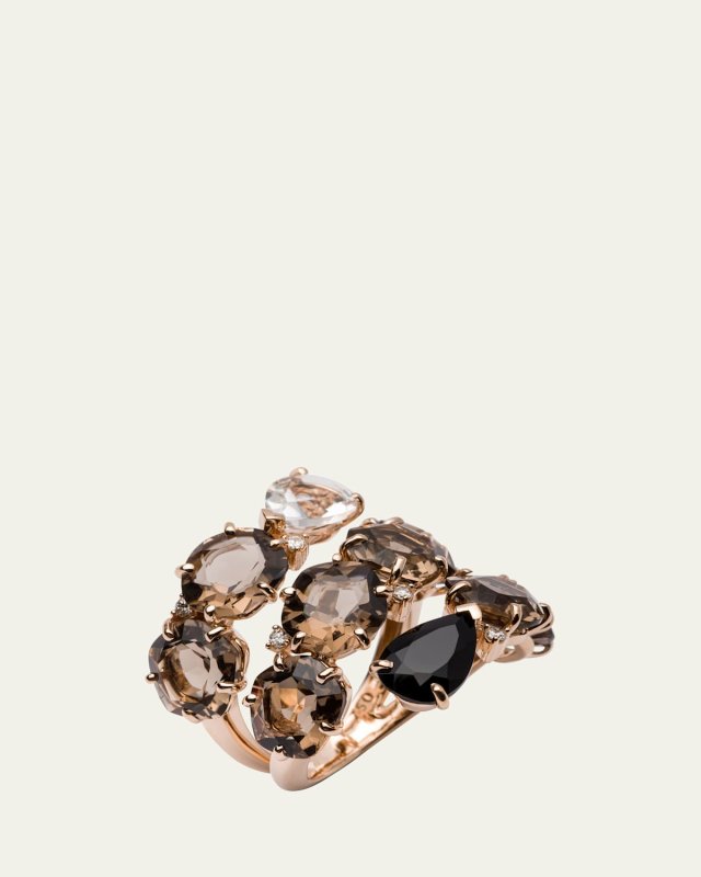 Maya 18K Rose Gold Ring with Smokey Quartz, Rock Crystal, and Onyx